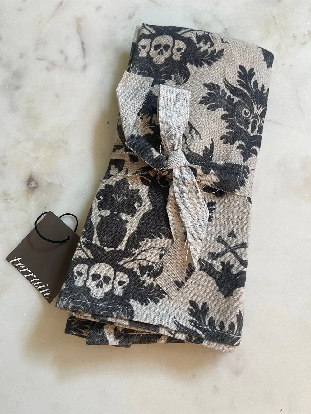 Set of 2 Black Forest Linen Napkins by Terrain for Anthropologie.